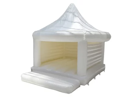 Elegant white jumping castle with a gazebo design, perfect for weddings and events. Durable, high-quality, and available for online purchase in South Africa.