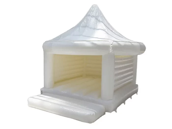 Elegant white jumping castle with a gazebo design, perfect for weddings and events. Durable, high-quality, and available for online purchase in South Africa.