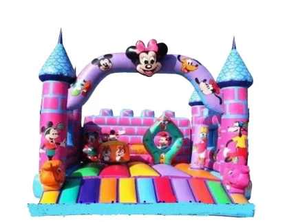 Colorful castle-themed jumping castle with cartoon characters, perfect for kids' events. Fun, durable, and available for online purchase in South Africa.